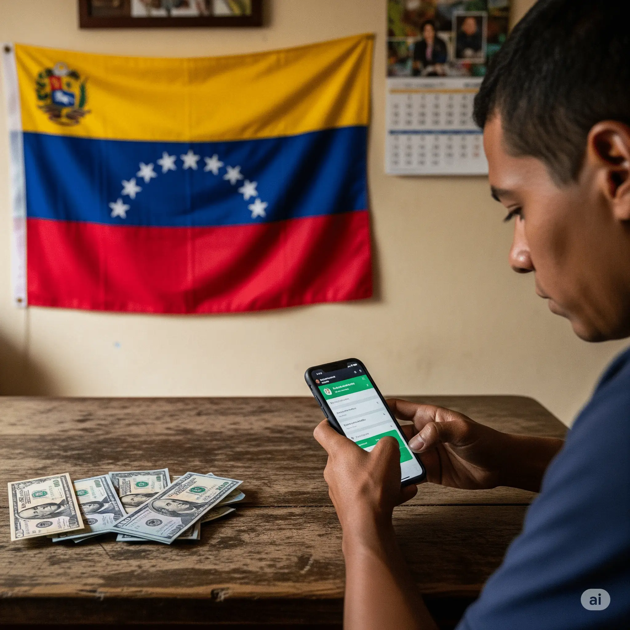 Una persona en Venezuela usando su smartphone para gestionar una cuenta de banco digital